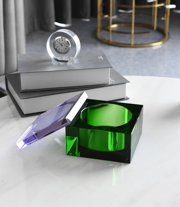 Kiyara Crystal Glass Jar Box Green/Purple 13x13x8cm