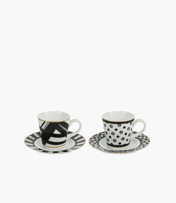 Optical Porcelain Set 2 Coffee Cups & Saucers