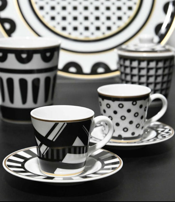 Optical Porcelain Set 2 Coffee Cups & Saucers