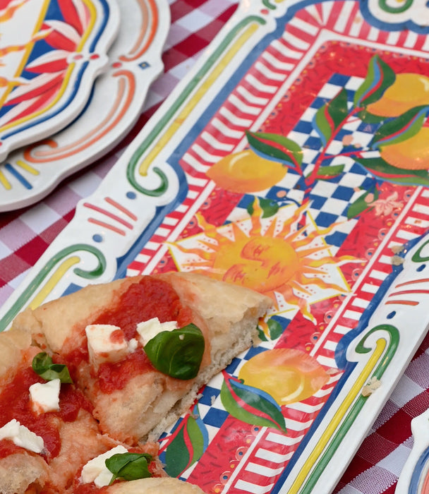 صينية تقديم كيك دولتشي فيتا بورسلين برسوم شمس وليمون