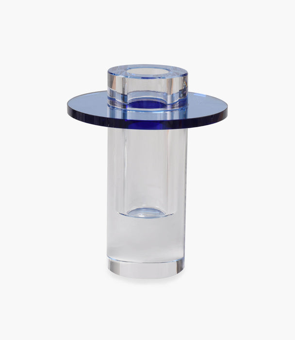 Kiyara Crystal Glass Vase Clear & Blue 10x10x12.5cm - Roomours
