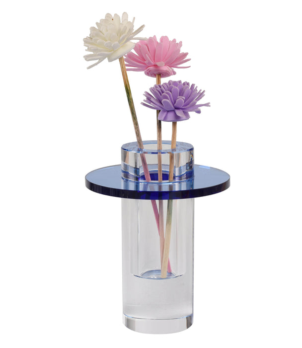 Kiyara Crystal Glass Vase Clear & Blue 10x10x12.5cm - Roomours