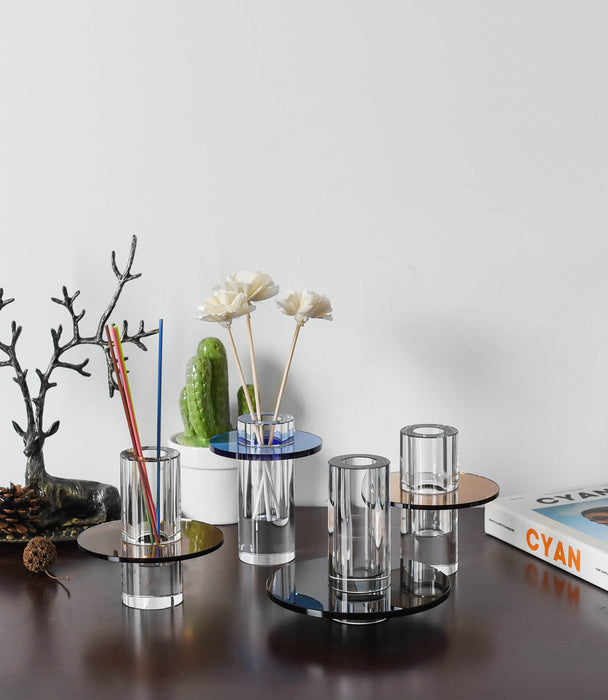 Kiyara Crystal Glass Vase Clear & Blue 10x10x12.5cm - Roomours