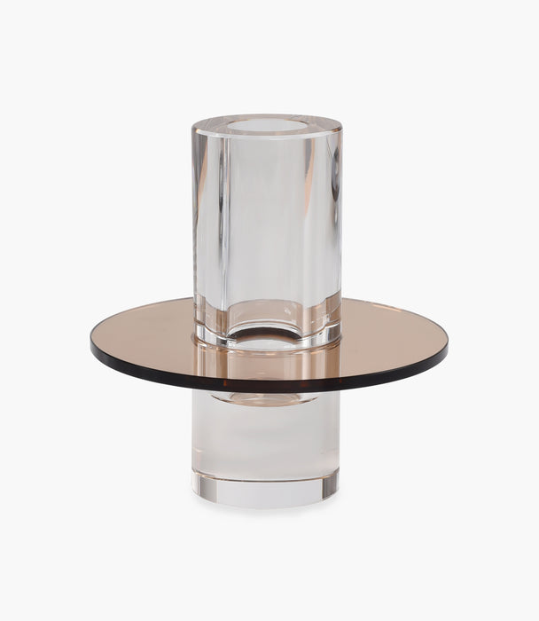 Kiyara Crystal Glass Vase Clear & Brown Low 12x12x12.5cm