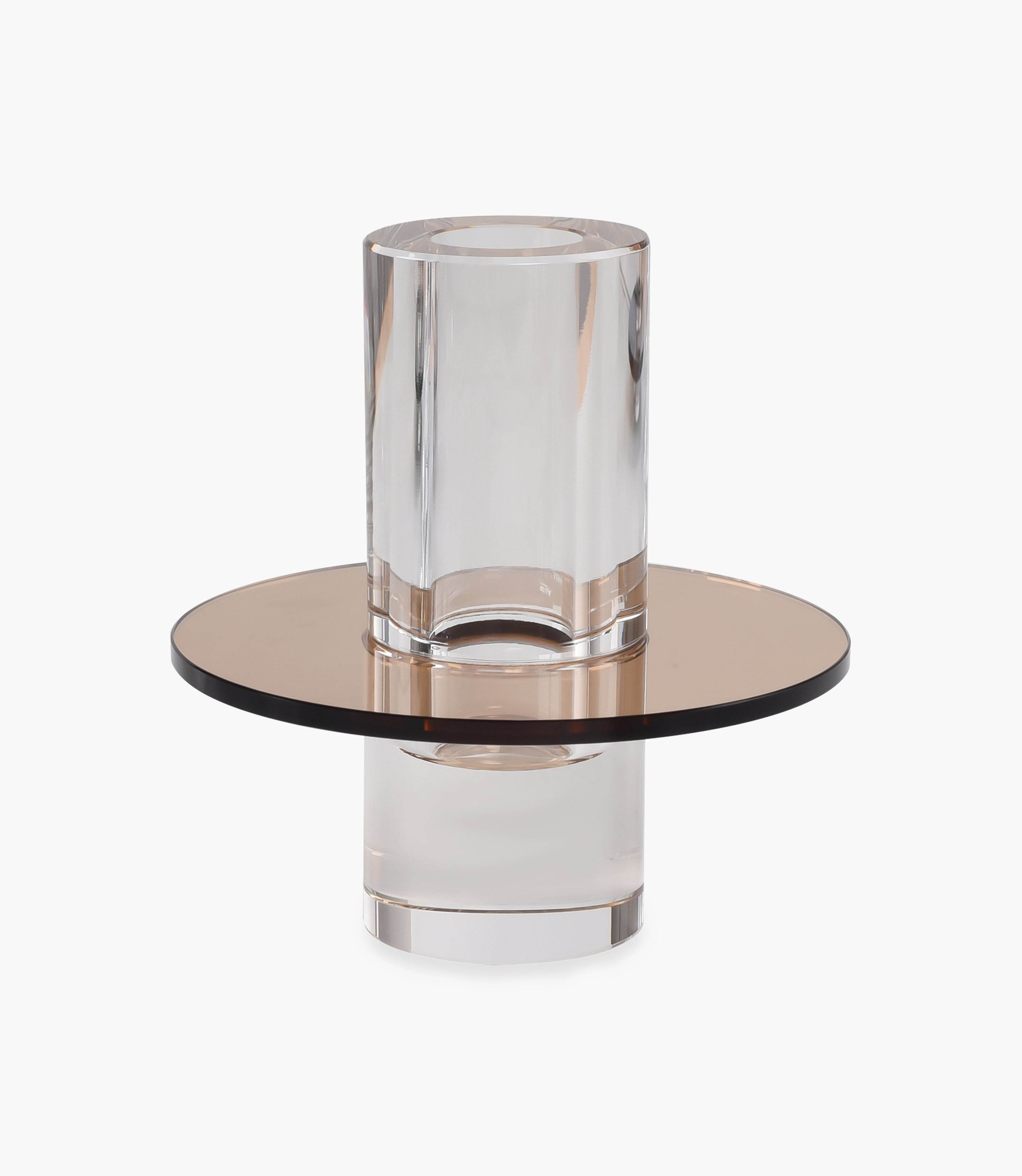 Kiyara Crystal Glass Vase Clear & Brown Low 12x12x12.5cm