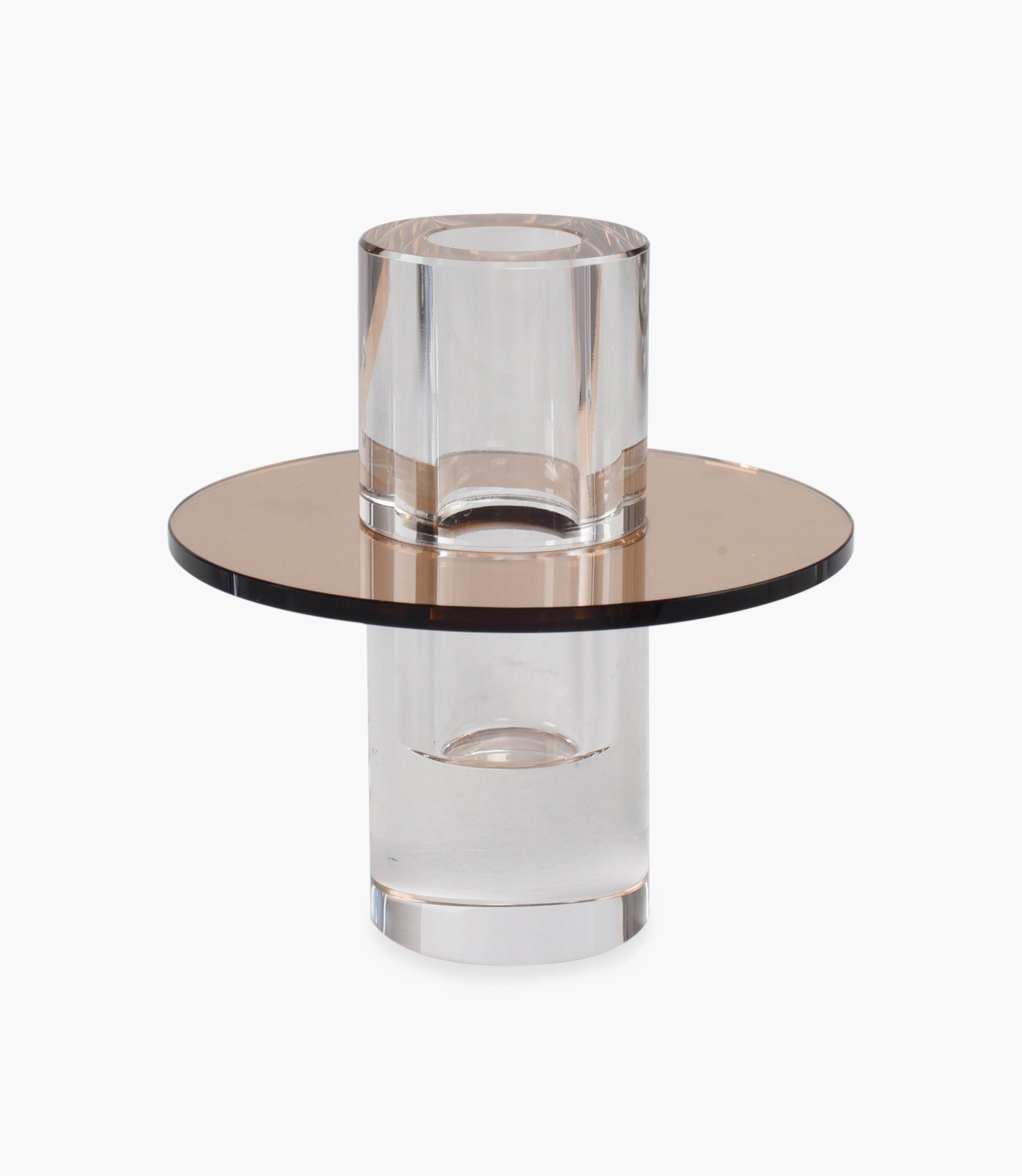 Kiyara Crystal Glass Vase Clear & Brown High 12x12x12.5cm