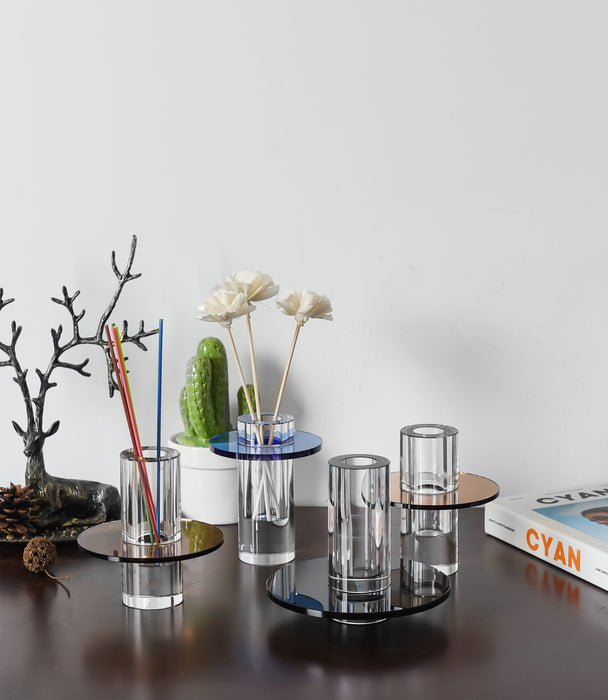 Kiyara Crystal Glass Vase Clear & Brown High 12x12x12.5cm