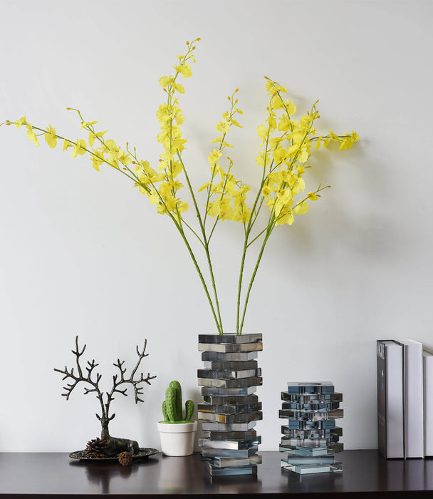 Kiyara Crystal Glass Vase Eletroplating Grey L 14x14x30cm - Roomours