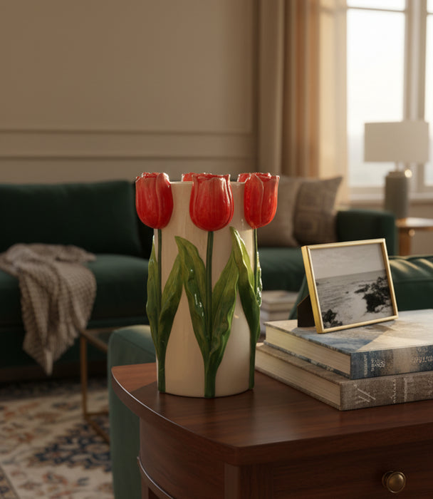 L-Vase With Tulip Dolomite 21.5*20.5*31.5cm