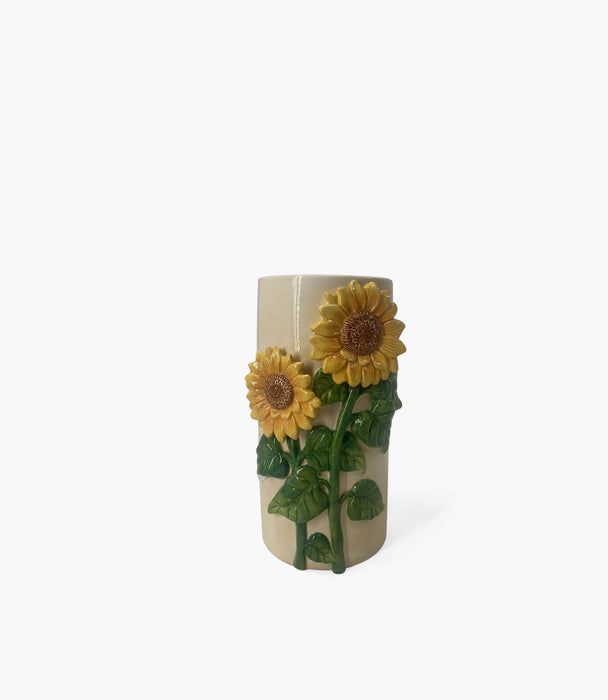 L-Vase With Sunflower Dolomite D16.5, H29.5cm