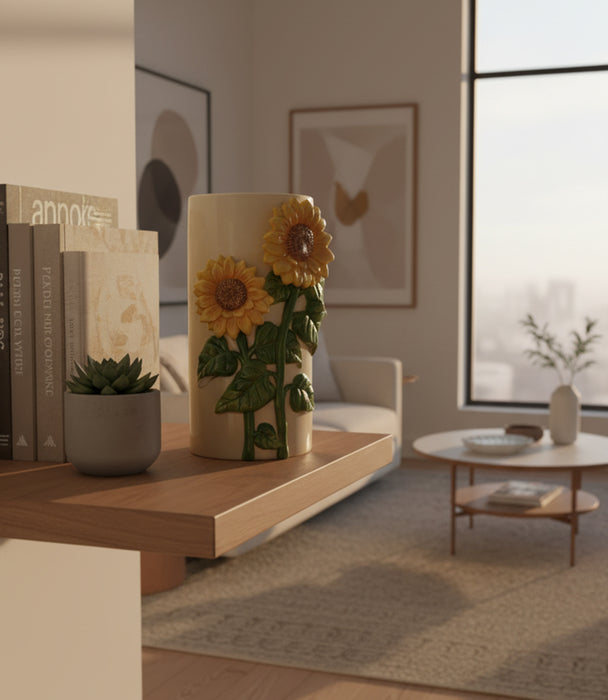 L-Vase With Sunflower Dolomite D16.5, H29.5cm