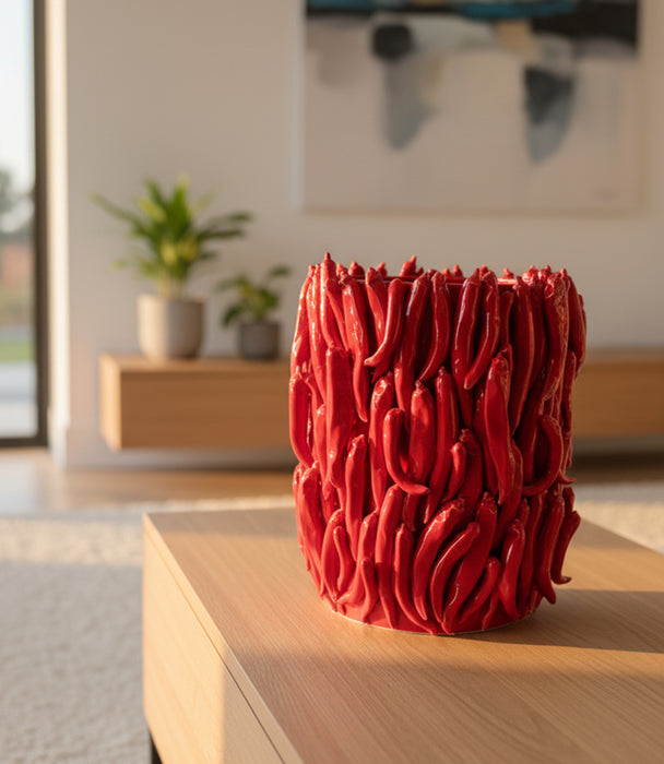 L-Red Pot With Chilies Dolomite 26*26*29.8cm