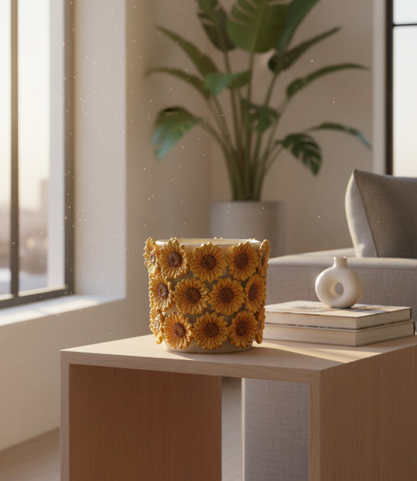 مزهرية صن فلاور سيراميك بزهور دوار الشمس - 16.5×20 سم