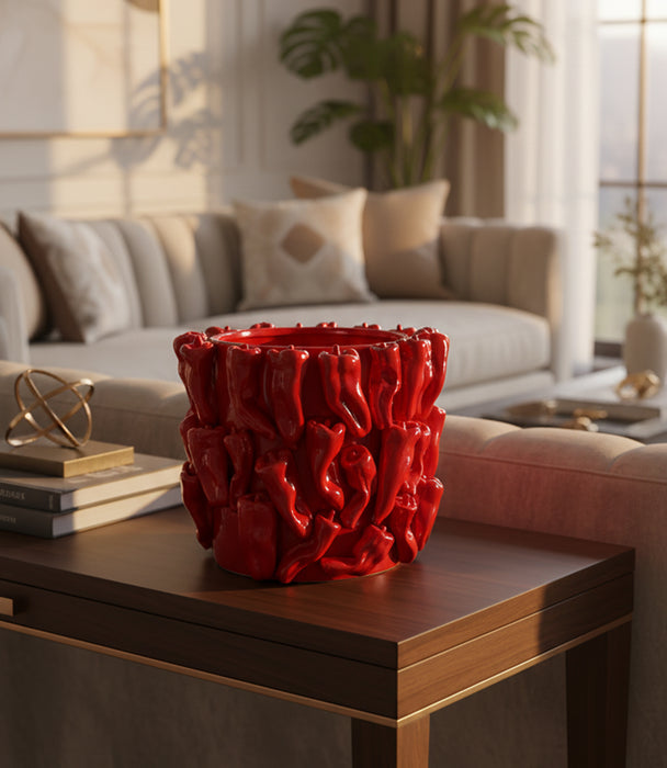 L-Red Pot With Chilies Dolomite 43*43*33.5cm