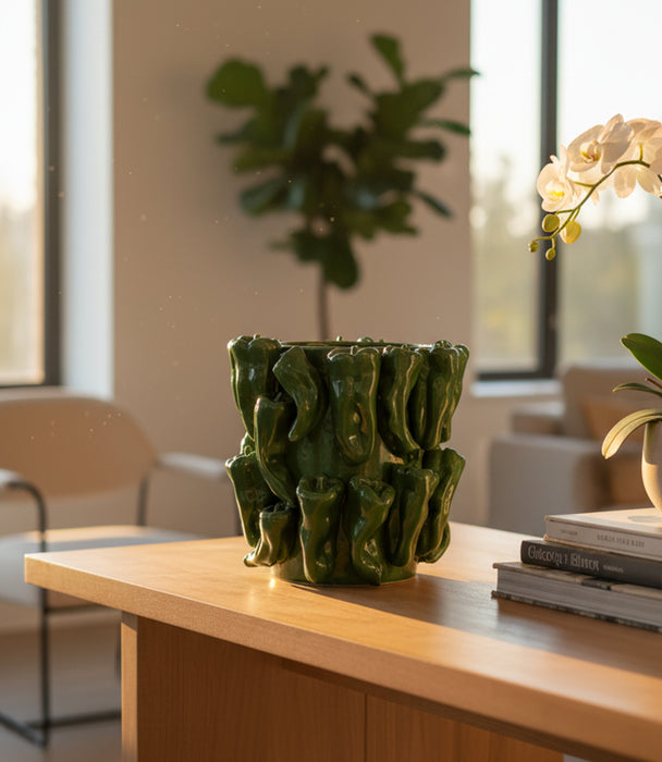 S-Green Pot With Chilies Dolomite 30.2*30.2*28.5cm