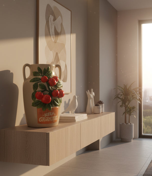 L-Grey Vase With Tomato Dolomite 24.5*22.5*29.8cm