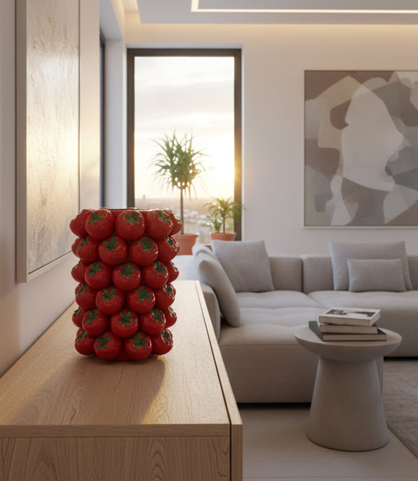 S-Red Vase With Tomato Dolomite D17,H22.6cm