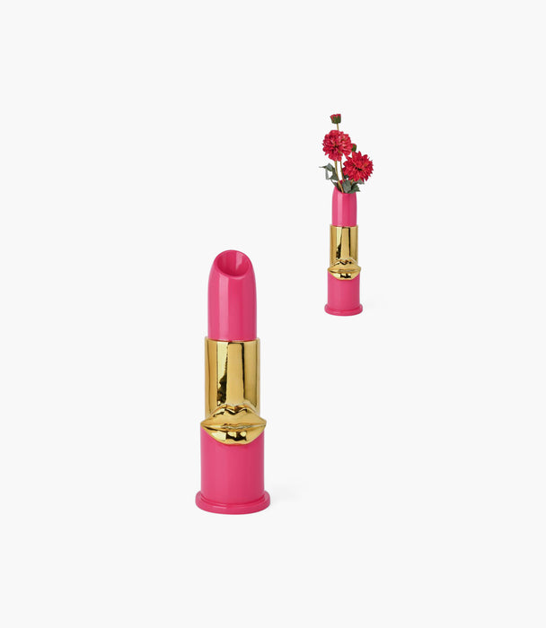 Lipstick Resin Vase, Gold & Dark Pink, 11.8X12X39.4Cm