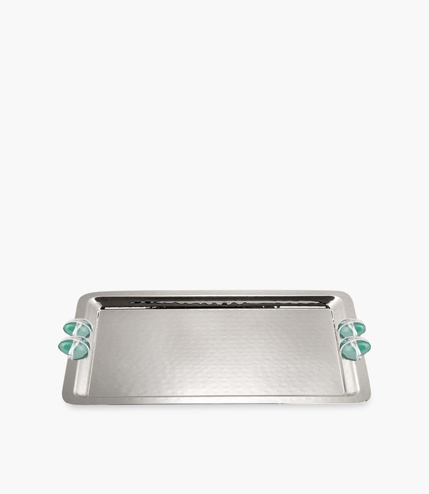 Dogal Tas Glass Bubble Rectangular Tray I In Green Stone 28