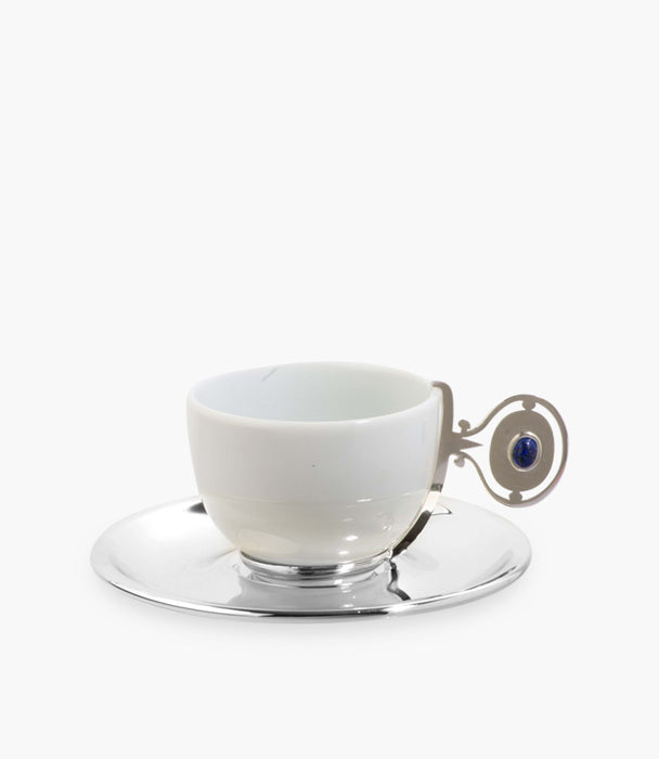 طقم فناجين قهوة إيليا كريستالية مع مقبض مزين بحجر أزرق