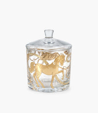 علبة حلوى إيكواين زجاجية كبيرة برسمة خيول ذهبية مع غطاء