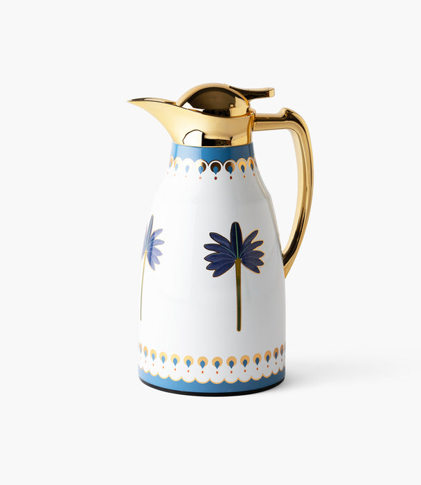 ترمس بالمارا ستانلس ستيل أبيض برسوم نخيل زرقاء - 0.75 لتر