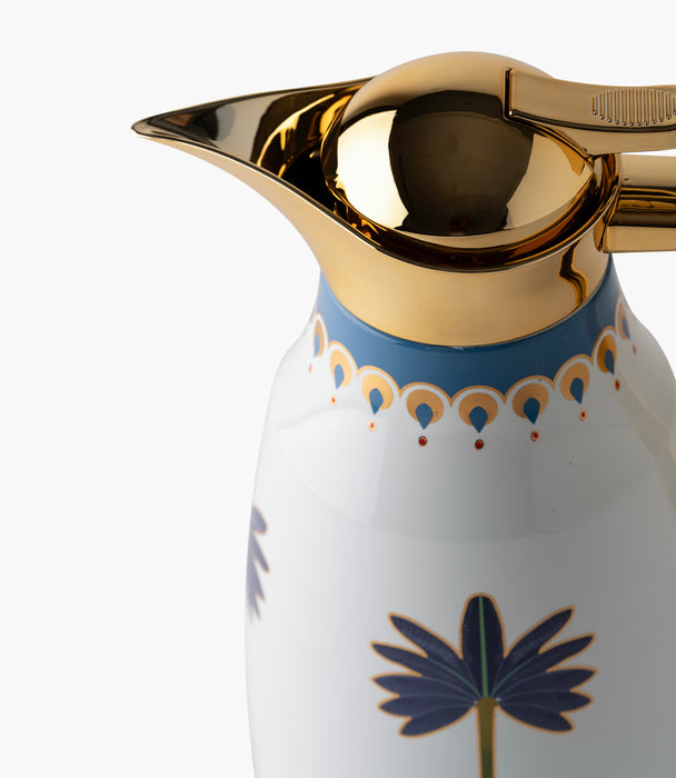 ترمس بالمارا ستانلس ستيل أبيض برسوم نخيل زرقاء - 0.75 لتر