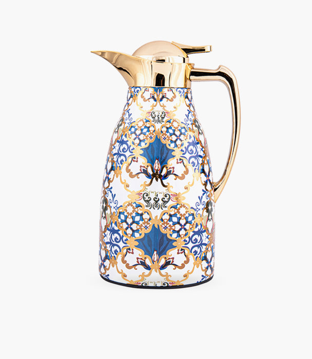 Blue Flower 1L Thermos Gold