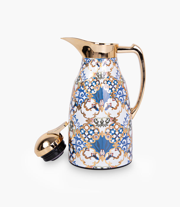 Blue Flower Gold Thermos  1L