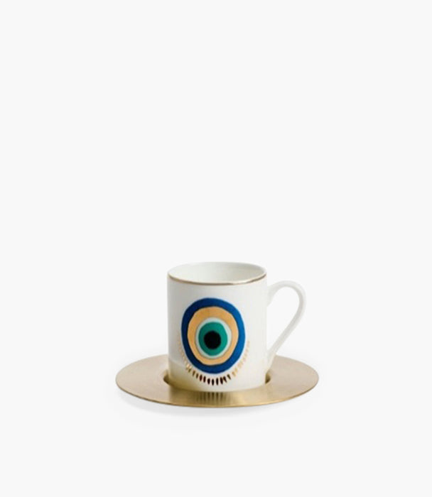 Espresso Cups With Brass Saucers Iris Set Of 6