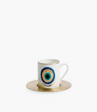 Espresso Cups With Brass Saucers Iris Set Of 6