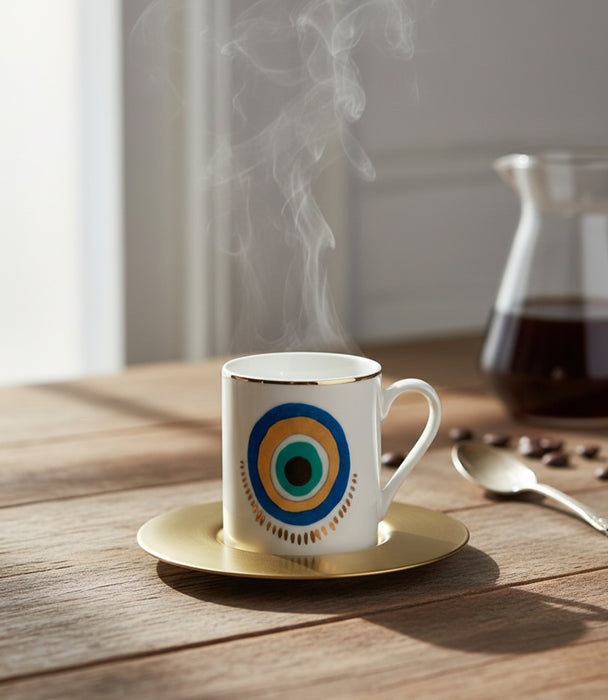 Iris Espresso Cups With Brass Saucers Set Of 6