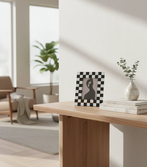 إطار صورة موزاييك كريستالي أسود وأبيض - 13×18 سم