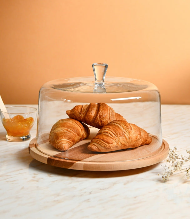 Glamour Wooden rotating cake stand with dome cover 30.2cm
