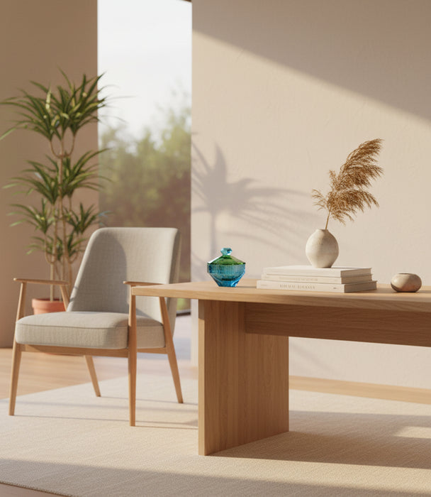 برطمان حلوى كانفاس كريستال أزرق وأخضر مع غطاء - 10×10×10.5سم