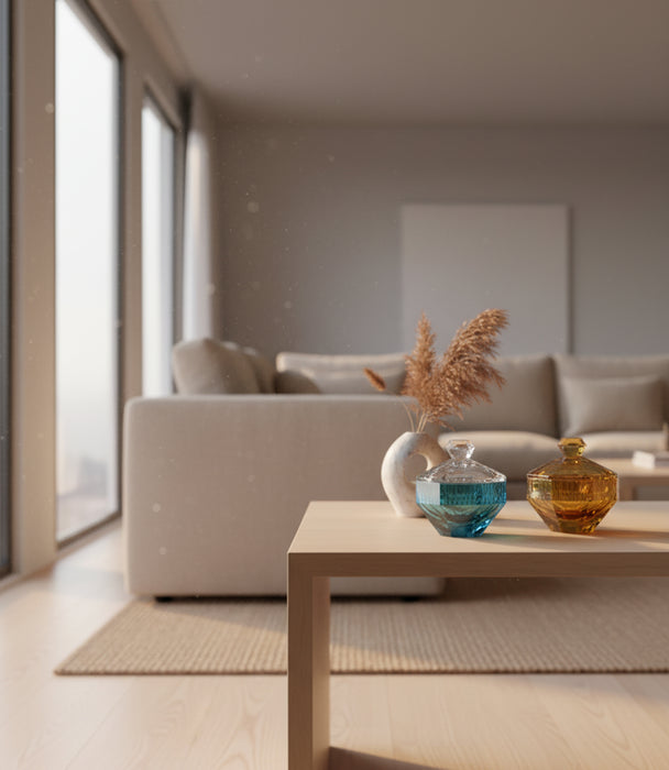 برطمان حلوى كانفاس كريستال أزرق وأخضر مع غطاء - 10×10×10.5سم