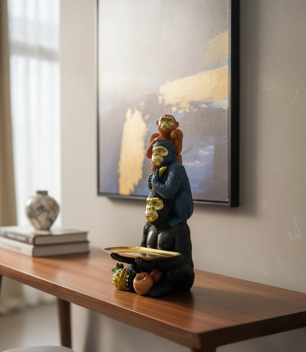 صينية ماجيك وورد بولي ريزن ملونة مزينة بأشكال ثلاثة قرود