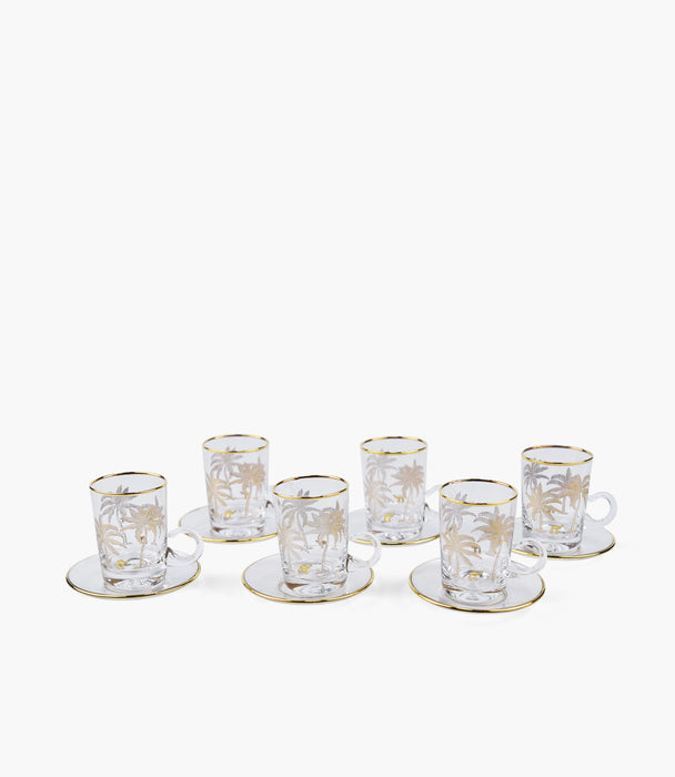 Oasis Palm Gold Tea Cup w/Saucer, Set of 6