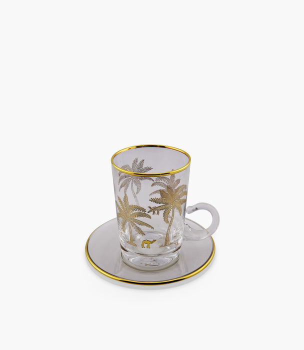 Oasis Palm Gold Tea Cup w/Saucer, Set of 6