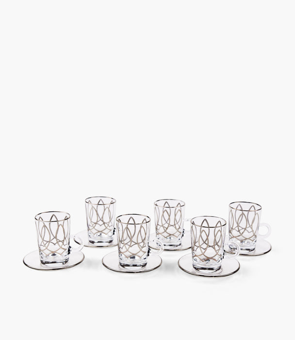 Victorian Platinum Tea Cup w/Saucer, Set of 6