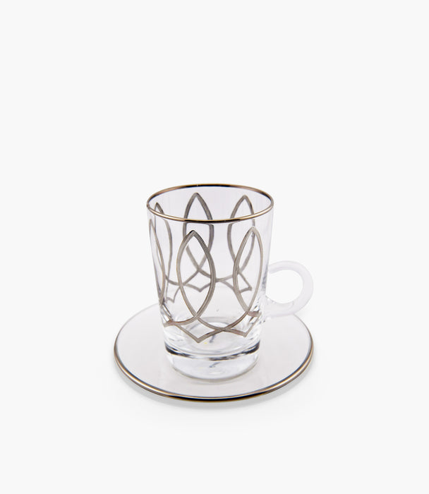 Victorian Platinum Tea Cup w/Saucer, Set of 6