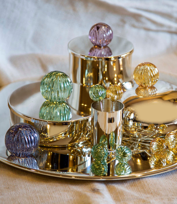 علبة جلاس ببل فضية مع غطاء ومقبض كريستالي أزرق