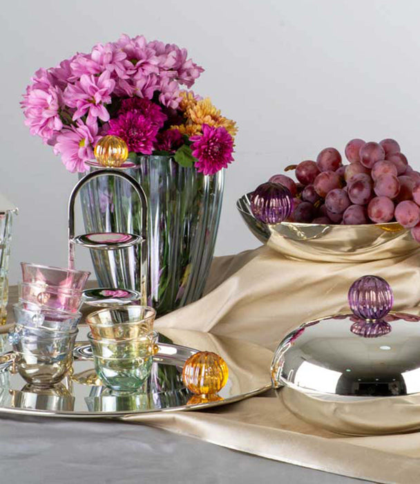 Glass Bubble Flat Box In Purple R: 13cm H: 7cm