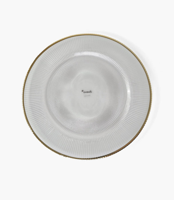 Ribbed Halo Charger Plate Glass Silver 33cm Set of 6 - Roomours