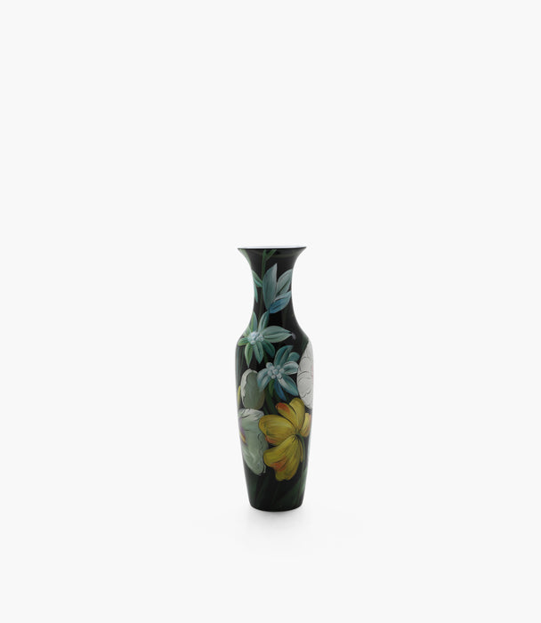 Amazonia Porcelain Black Floral Tall Vase D27xH82Cm