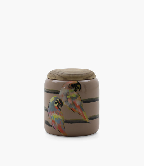 مزهرية أمازونيا بورسلين بيج مع رسوم ببغاء وغطاء - 30×26 سم