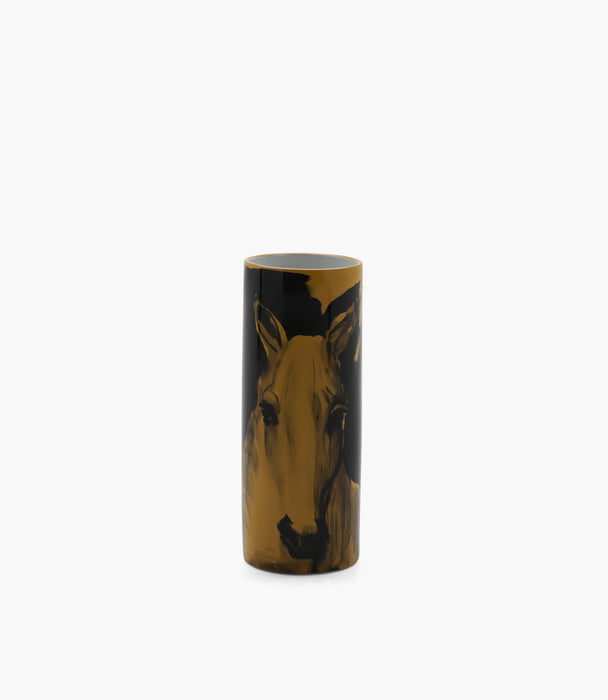 Horse Porcelain Yellow Cylinder Vase 45Ã—17Cm