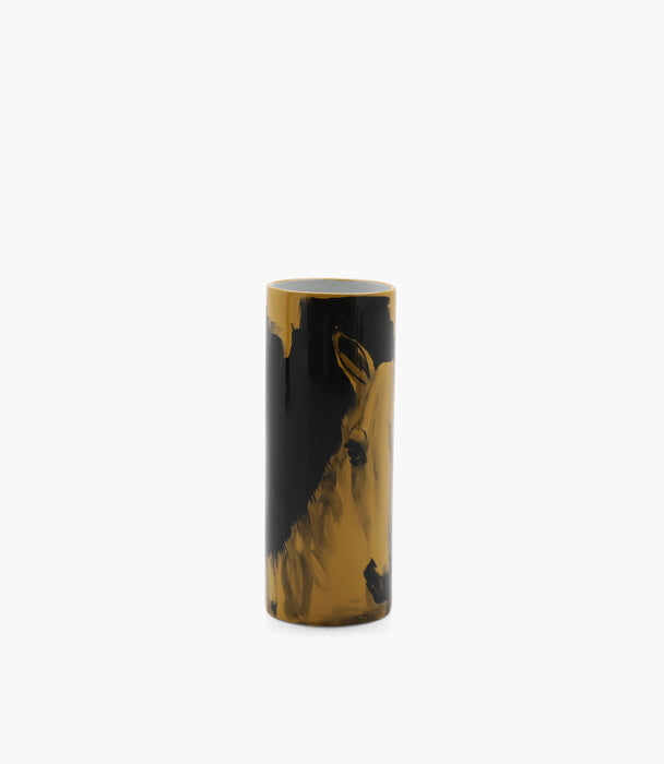 Horse Porcelain Yellow Cylinder Vase 45Ã—17Cm