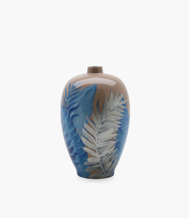 مزهرية أمازونيا بورسلين زرقاء وبيج - 58×35 سم