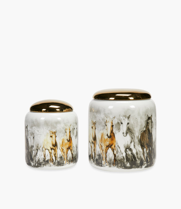 Small Horse Porcelain Grey & Yellow Container 25×21.5 Cm